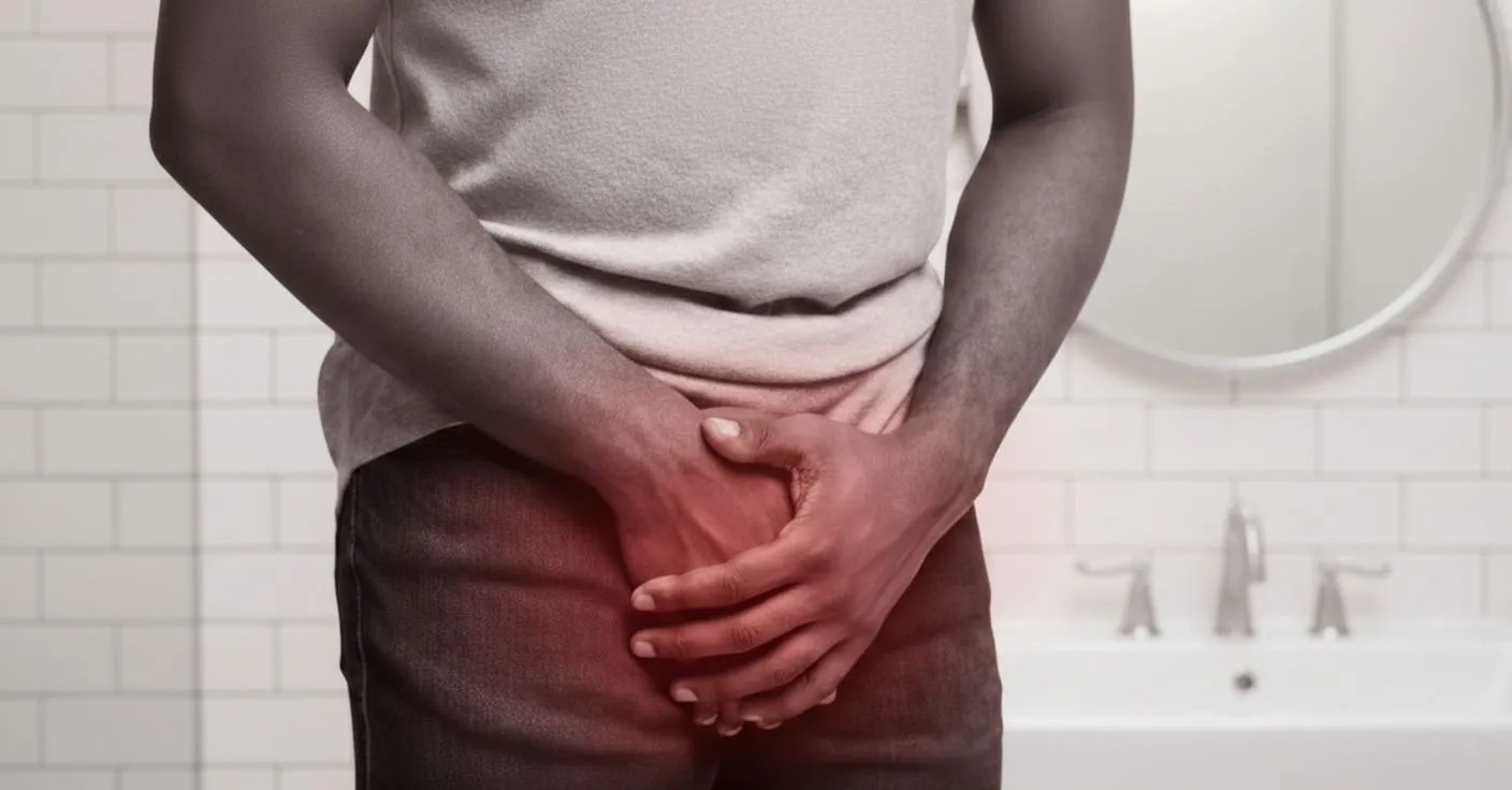 Person holder sig for underlivet som tegn på ubehag ved klamydia